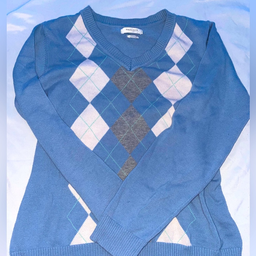 Vintage Van Heusen light blue Argyle print sweater